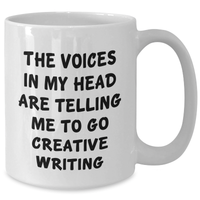 Load image into Gallery viewer, Funny Creative Writing Gifts, Gifts from Men to Creative Writing Enthusiasts, White Coffee Mug - The Voices In My Head Are Telling Me To Go Creative Writing - Additional
