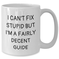 Load image into Gallery viewer, Funny Guide Gifts for Him - White Coffee Mug &#39;I Can&#39;t Fix Stupid But I&#39;m A Fairly Decent Guide&#39; for Father&#39;s Day from Men to Family - Additional
