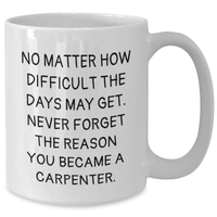 Load image into Gallery viewer, Funny Carpenter Gifts from Men to Carpenter for Mother's Day White Coffee Mug - 'No Matter How Difficult...' - Additional
