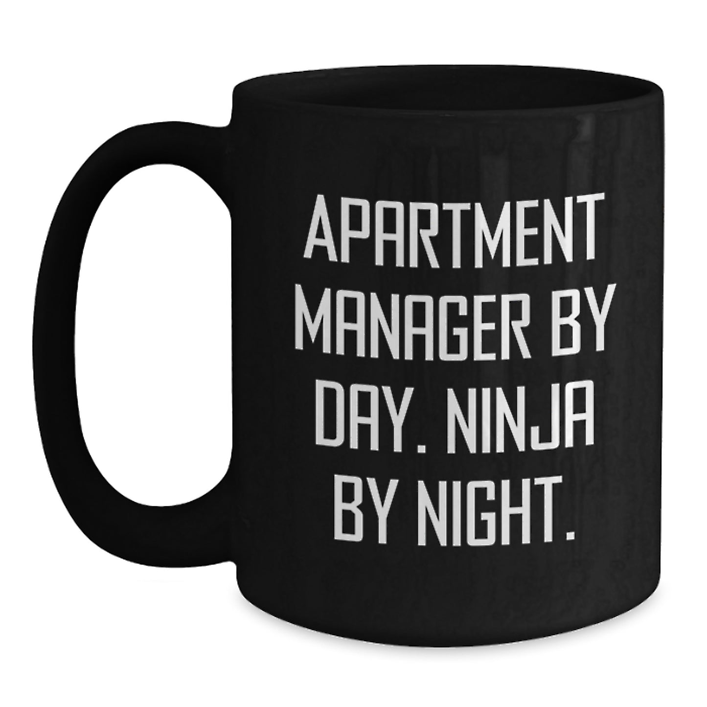 Funny 'Apartment Manager Gifts for Men' Black Coffee Mug - Graduation Unique Gifts from Friends - Main