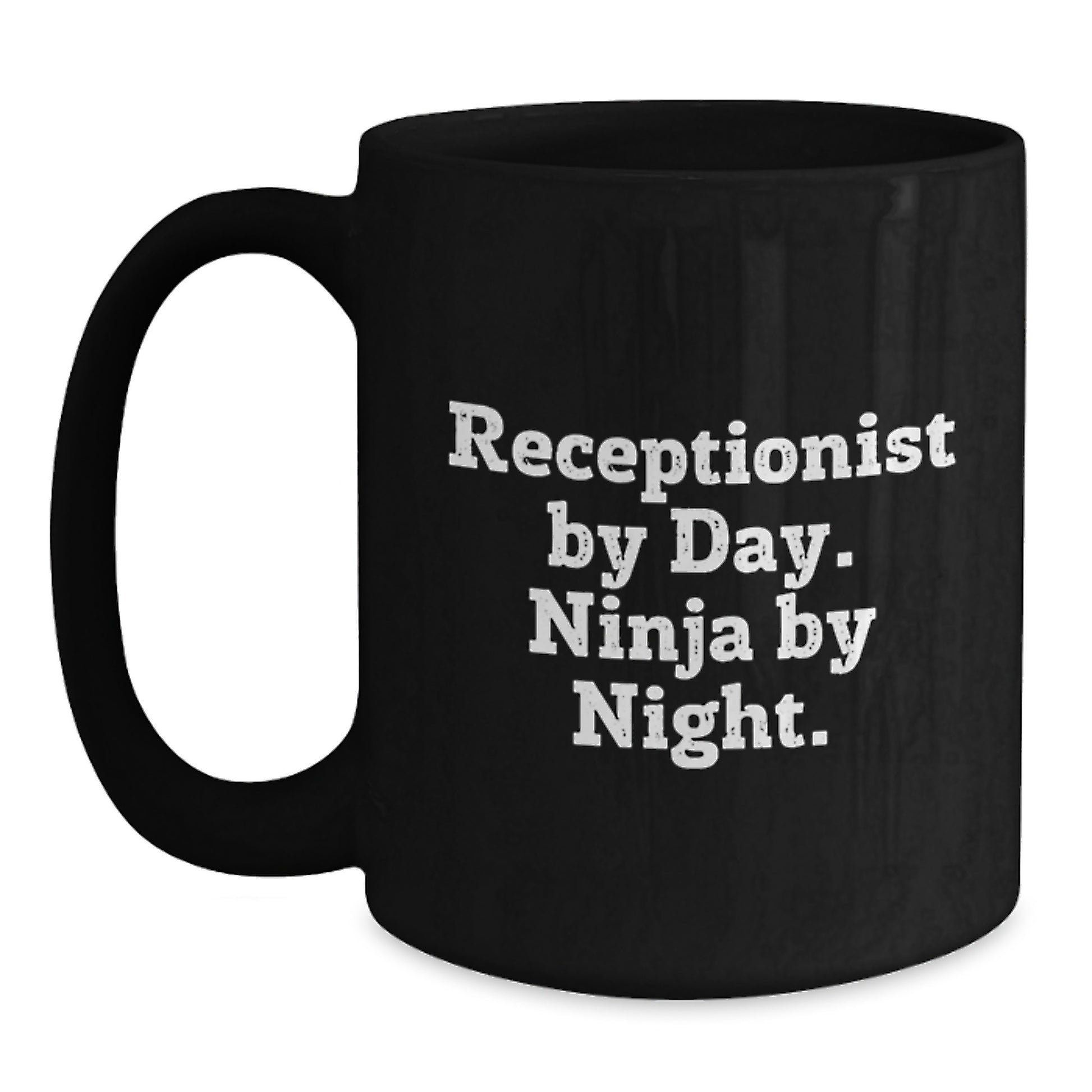 Receptionist Gifts from Friends or Family, 'Receptionist By Day. Ninja By Night.', Funny Black Coffee Mug for Graduation Unique Gifts - Main