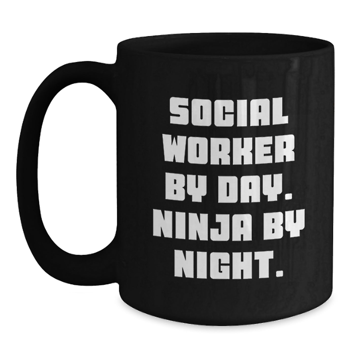 Funny Social Worker Gifts from Friends for Men, Black Coffee Mug, 'Social Worker By Day. Ninja By Night.' - Main