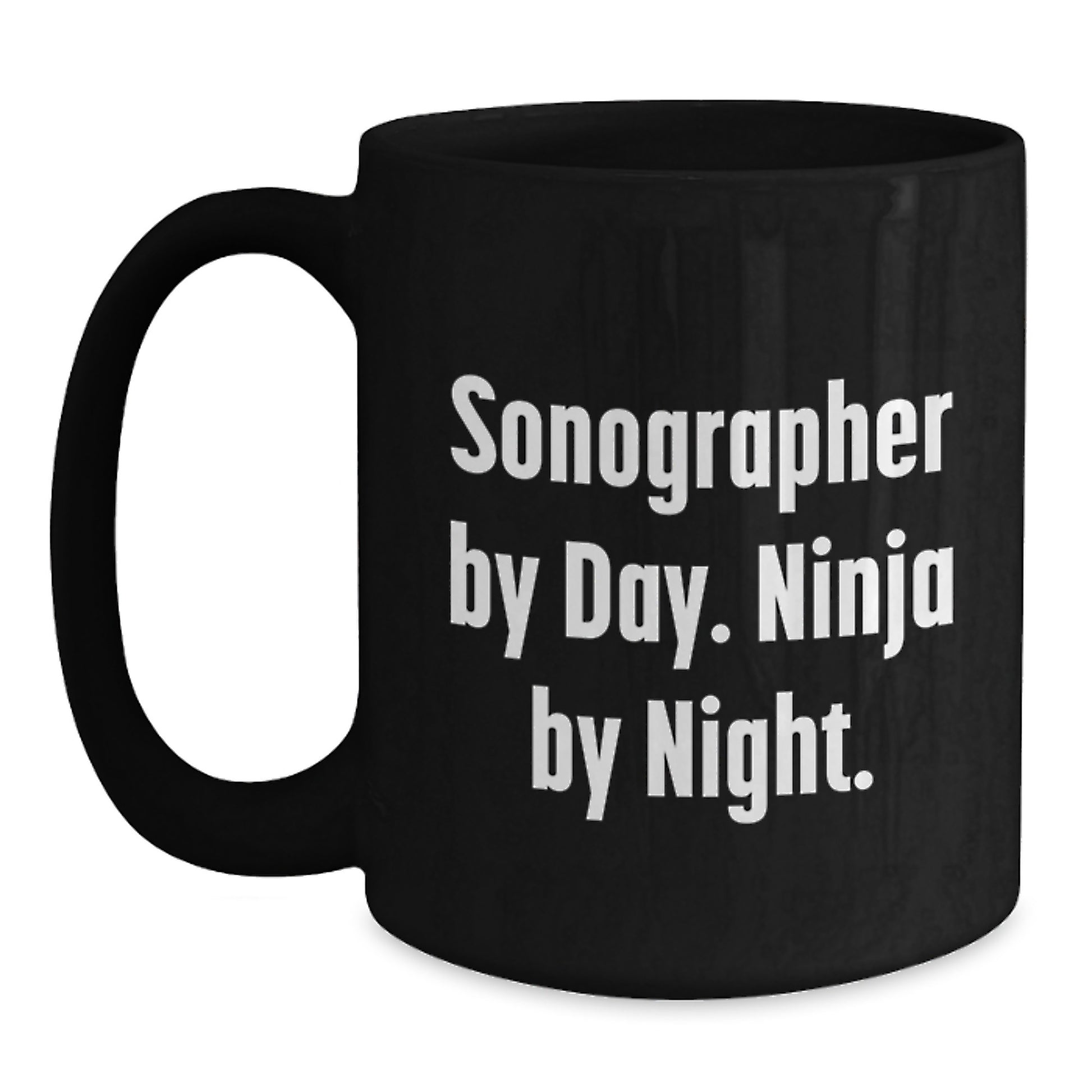 Funny Sonographer Gifts for Men Women Coworkers Family, Black Coffee Mug for Sonographer by Day Ninja by Night, Unique Graduation Gift from Friends - Main