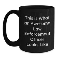 Load image into Gallery viewer, Funny Law Enforcement Officer Gifts from Men to Christmas Unique Presents for Awesome LEOs - This Is What An Awesome Law Enforcement Officer Looks Like Black Coffee Mug - Main
