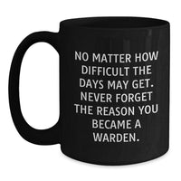Load image into Gallery viewer, Warden Gifts, Inspirational Black Coffee Mug, &#39;No Matter How Difficult&#39;, Gifts for Warden, Birthday Unique Gifts from Men, Friends, Family - Main
