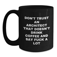 Load image into Gallery viewer, Funny Architect Coffee Mug Gifts from Friends for Graduation, &#39;Don&#39;t Trust An Architect That Doesn&#39;t Drink Coffee And Say F--k A Lot&#39;, Black Coffee Mug, Gifts for Architects - Main
