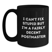 Load image into Gallery viewer, Funny Postmaster Gifts for Birthday - I Can't Fix Stupid But I'm A Fairly Decent Black Coffee Mug from Friends for Coworkers - Main

