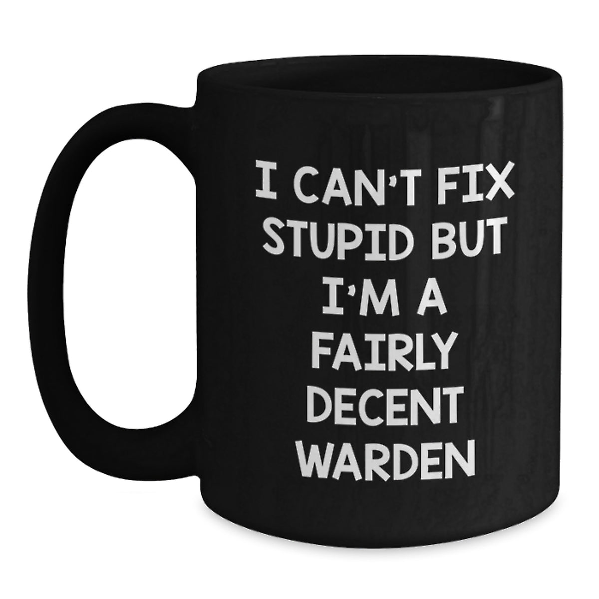 Warden Gifts, Funny Black Coffee Mug, Birthday Unique Presents from Friends, I Can't Fix Stupid But I'm A Fairly Decent Warden - Main