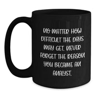 Load image into Gallery viewer, Funny Inspirational Analyst Gifts from Friends to Graduating Analysts - Black Coffee Mug, &#39;No Matter How Difficult The Days May Get. Never Forget The Reason You Became An Analyst.&#39; - Main
