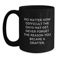 Load image into Gallery viewer, Funny Drafter Gifts from Friends - Inspirational Black Coffee Mug for Birthday - No Matter How Difficult The Days May Get. Never Forget The Reason You Became A Drafter. - Gifts for Drafter - Main
