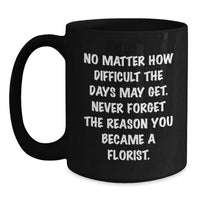 Load image into Gallery viewer, Inspirational Florist Gifts: &#39;No Matter How Difficult&#39; Quote Black Coffee Mug for Florist, Men, Women, Friends, Coworkers, and Family on Birthday or Any Occasion - Main
