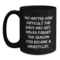 Load image into Gallery viewer, Hairstylist Gifts from Friends, Inspirational Quote Coffee Mug for Birthday, Black 11oz or 15oz Ceramic Mug - Main
