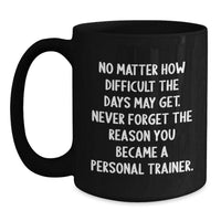 Load image into Gallery viewer, Inspirational Quote Funny Gifts from Friends for Personal Trainer Black Coffee Mug, Birthday Unique Gifts, Encouragement for Trainers, Perfect Mug for Fitness Enthusiasts - Main
