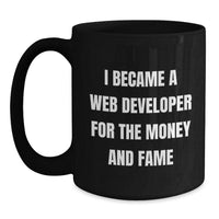 Load image into Gallery viewer, Funny Web Developer Gifts from Friends, Black Coffee Mug for Valentine's, I Became A Web Developer For The Money And Fame, Black Ceramic Mug - Main
