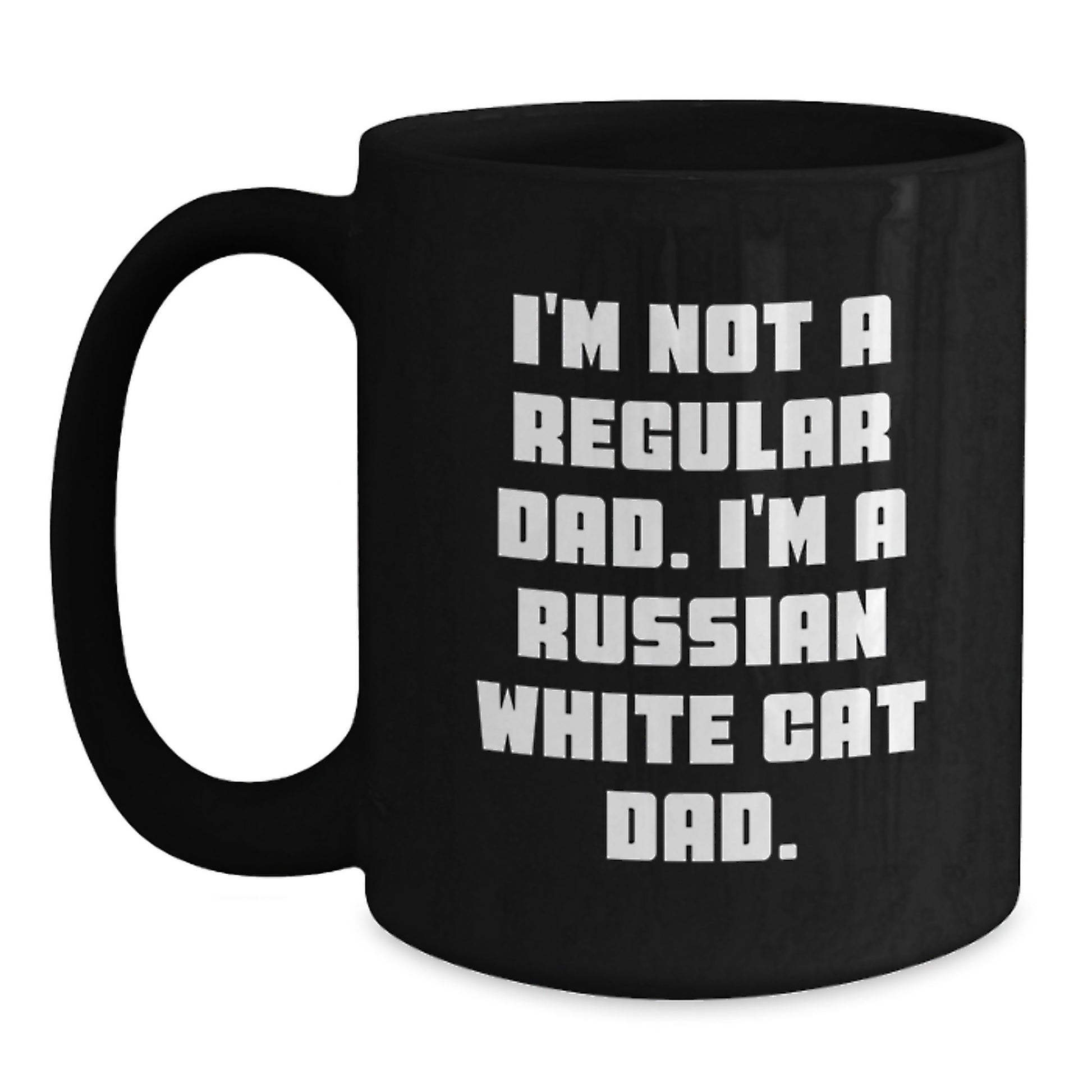 Funny Russian White Cat Dad Black Coffee Mug Gifts for Men from Family - Main
