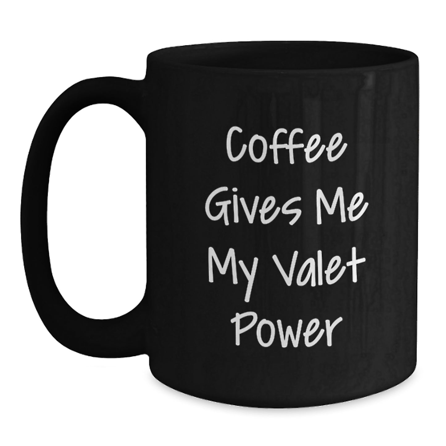 Funny Valet Gifts for Men, Black Coffee Mug with 'Coffee Gives Me My Valet Power', Graduation Unique Gifts from Friends to Valet - Main