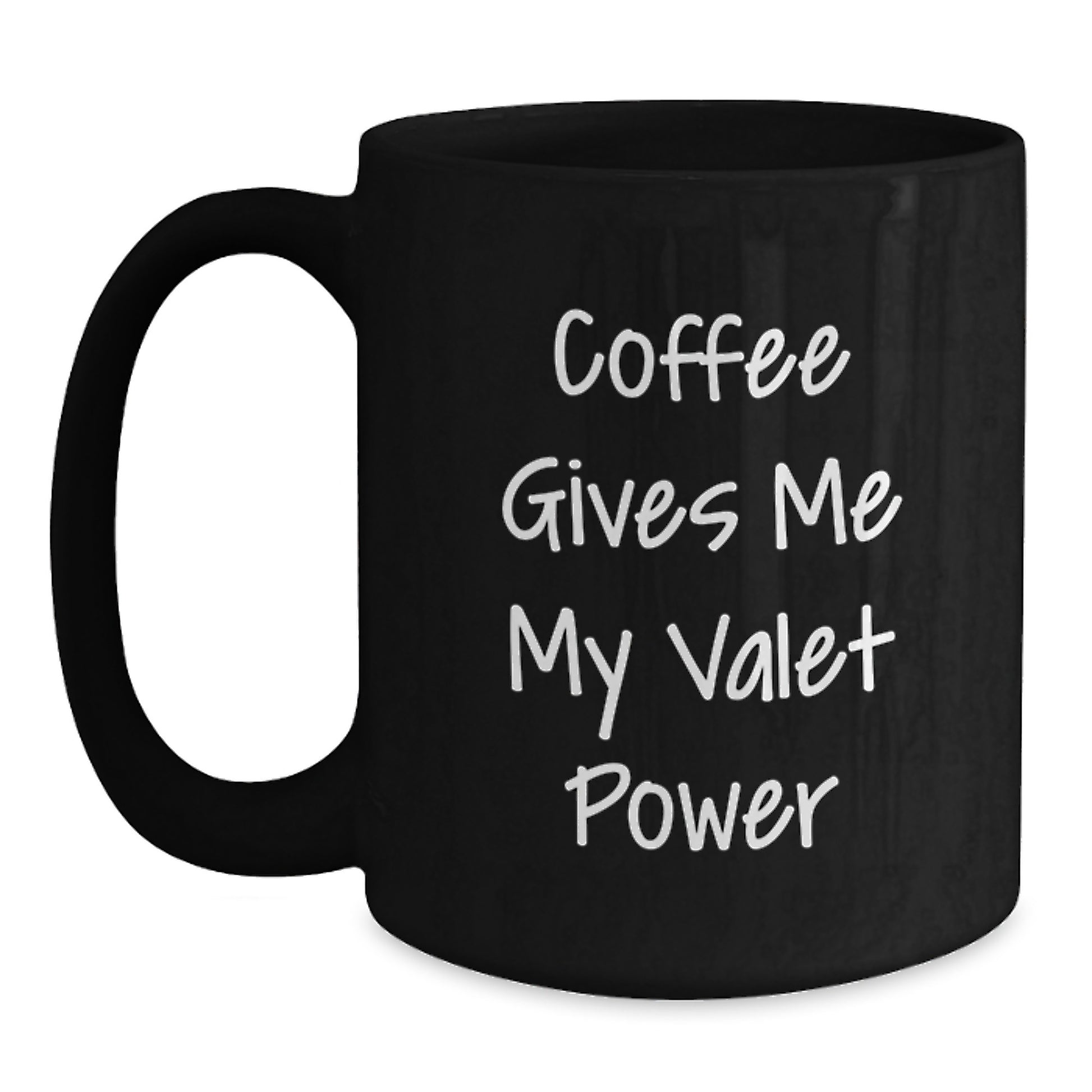 Funny Valet Gifts for Men, Black Coffee Mug with 'Coffee Gives Me My Valet Power', Graduation Unique Gifts from Friends to Valet - Main