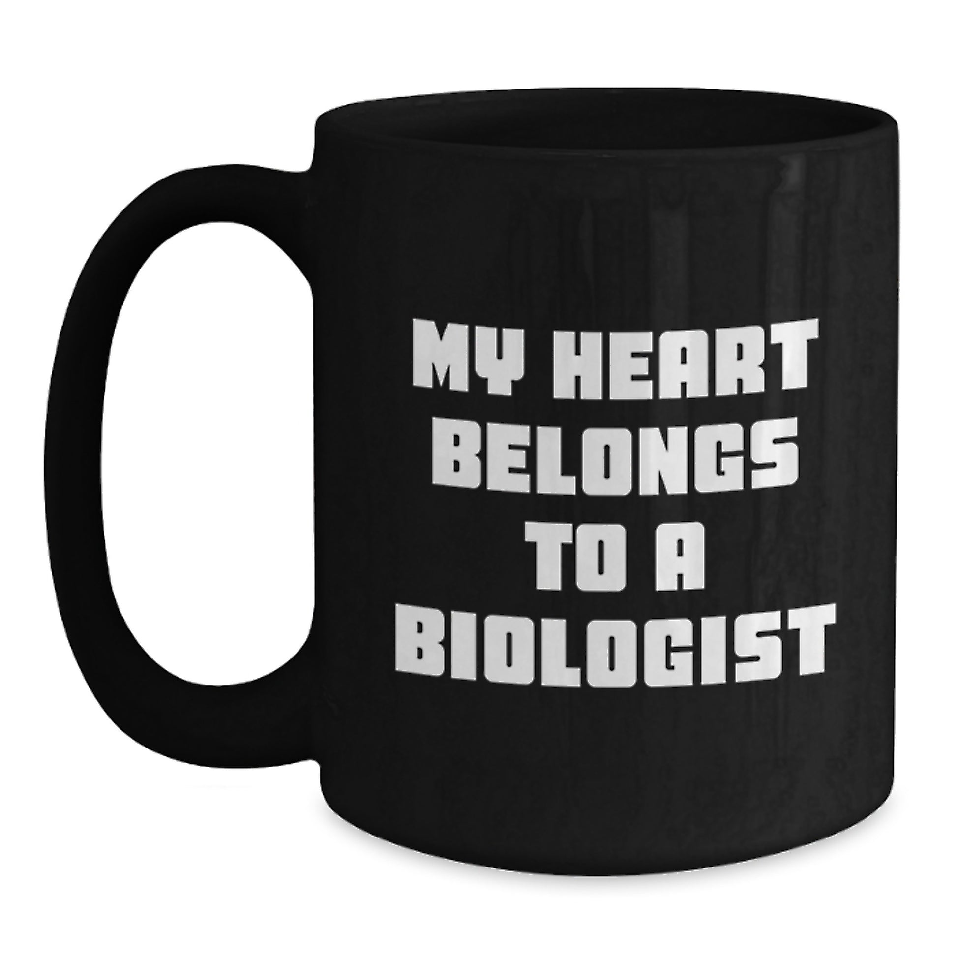 Funny Biologist Gifts for Him or Her, My Heart Belongs To A Biologist, Black Coffee Mug for Graduation Unique Gifts from Friends, Coworkers, Family - Main