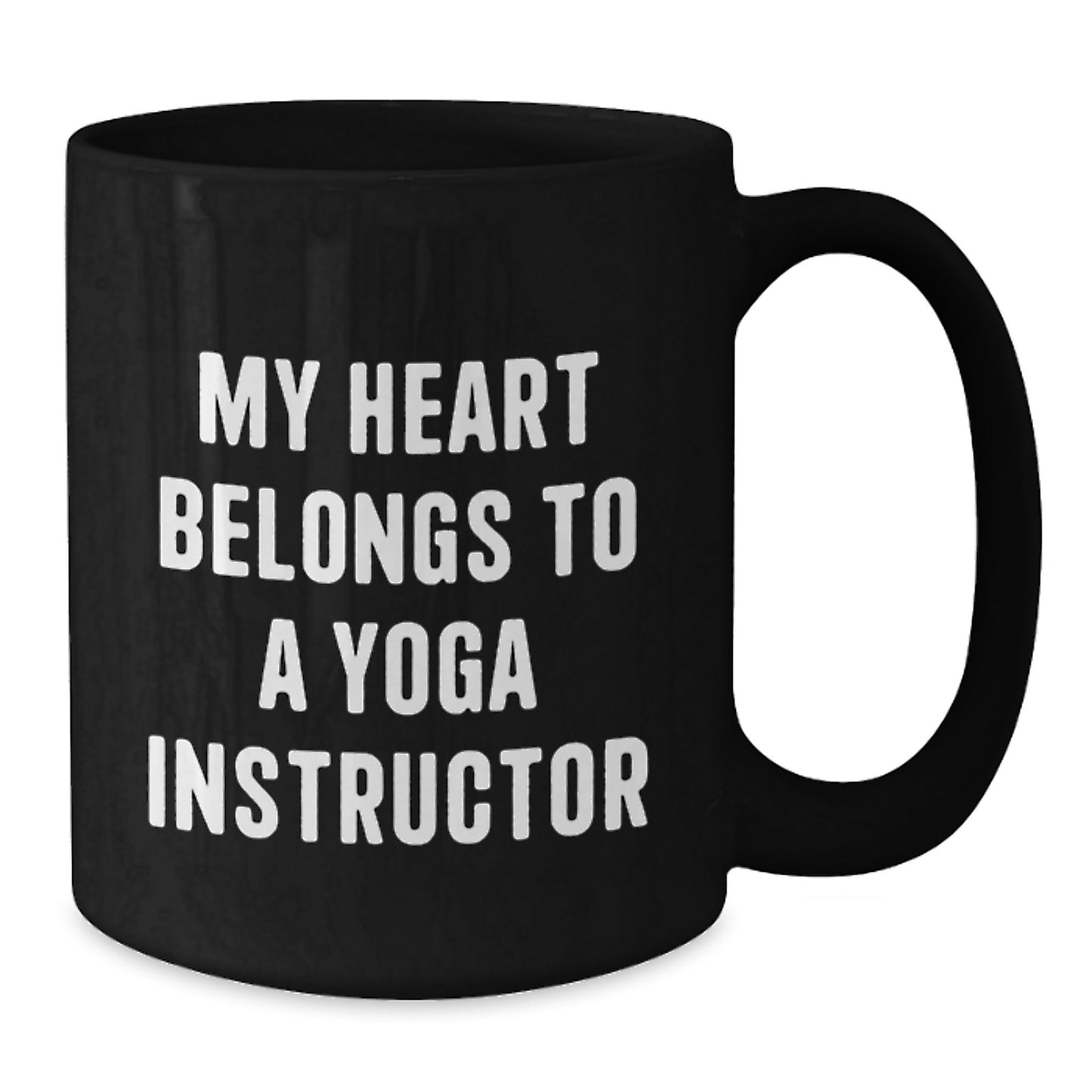 Funny Yoga Instructor Gifts for Him Birthday Unique Black Coffee Mug, 'My Heart Belongs To A Yoga Instructor' Quote from Friends, Family or Coworkers - Additional