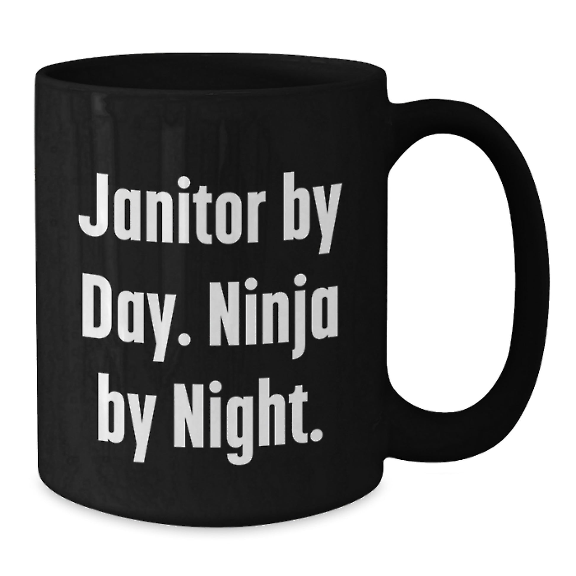 Funny Janitor Gifts from Friends for Men Graduation Unique Mugs, Janitor By Day. Ninja By Night. Black Coffee Mug, 11oz or 15oz Capacity, Microwave and Dishwasher Safe - Additional