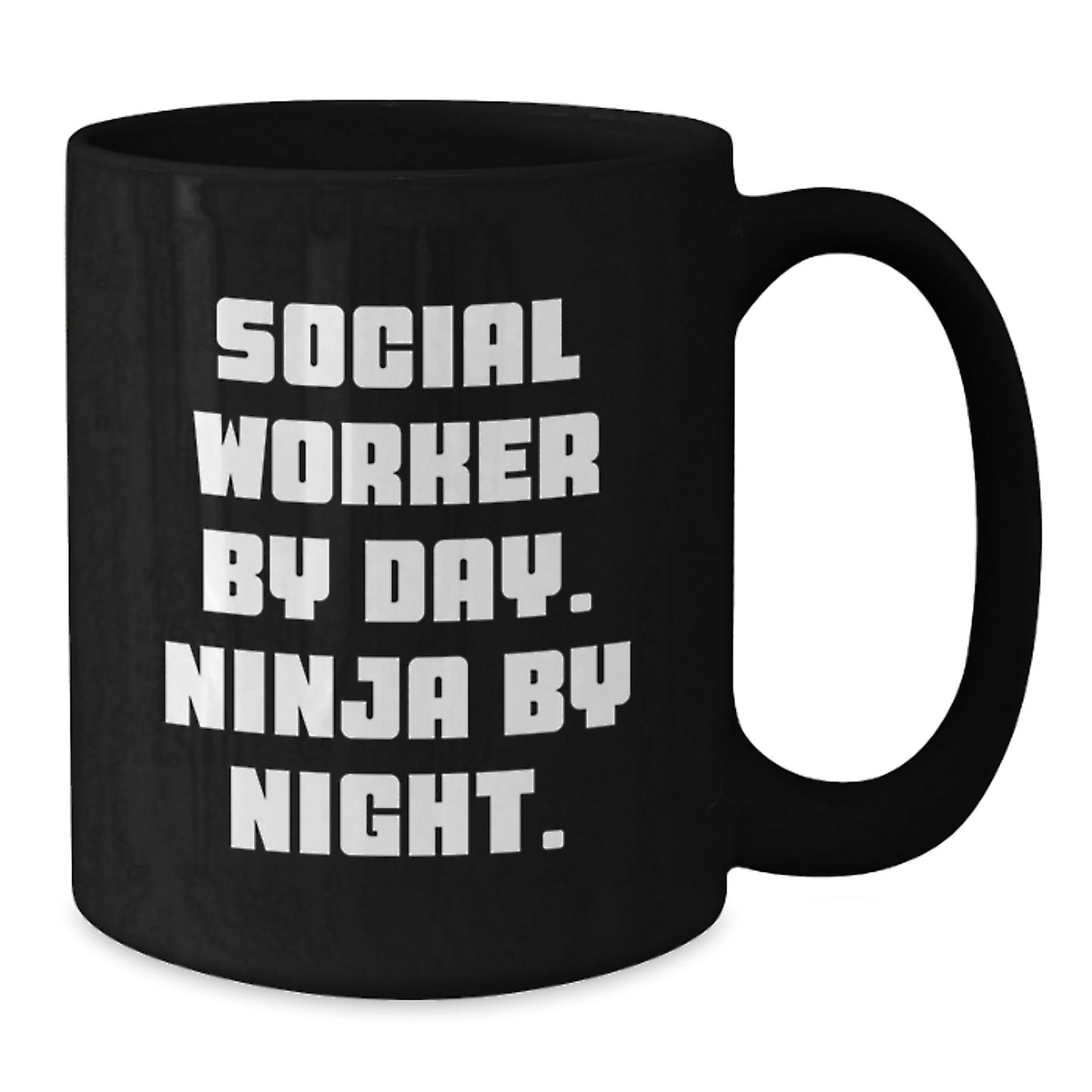 Funny Social Worker Gifts from Friends for Men, Black Coffee Mug, 'Social Worker By Day. Ninja By Night.' - Additional
