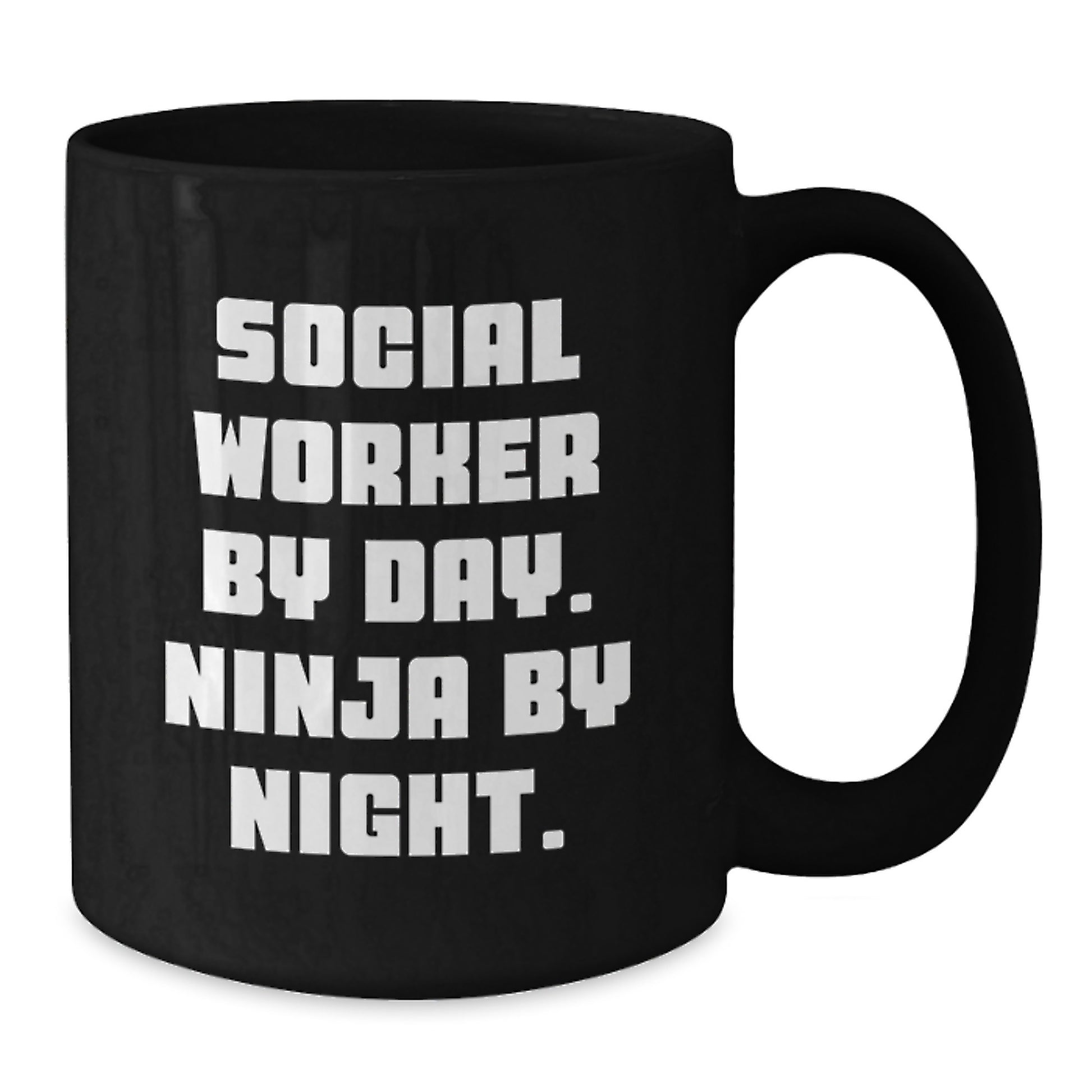 Funny Social Worker Gifts from Friends for Men, Black Coffee Mug, 'Social Worker By Day. Ninja By Night.' - Additional