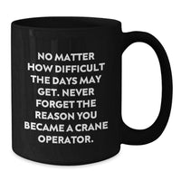 Load image into Gallery viewer, Funny Crane Operator Black Coffee Mug Gifts from Friends for Men, Unique Christmas Memorable Present for Crane Operator Enthusiasts, Inspirational Quote about Never Giving Up - Additional
