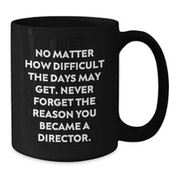 Load image into Gallery viewer, Funny Director Gifts for Birthday, Inspirational Black Coffee Mug with Quote &#39;No Matter How Difficult The Days May Get. Never Forget The Reason You Became A Director.&#39; Gifts from Friends to Family - Additional
