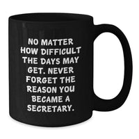 Load image into Gallery viewer, Secretary Inspirational Gifts from Friends Unique Birthday Coffee Mug, No Matter How Difficult, Never Forget the Reason You Became a Secretary, Black 11oz or 15oz Ceramic Mug - Additional
