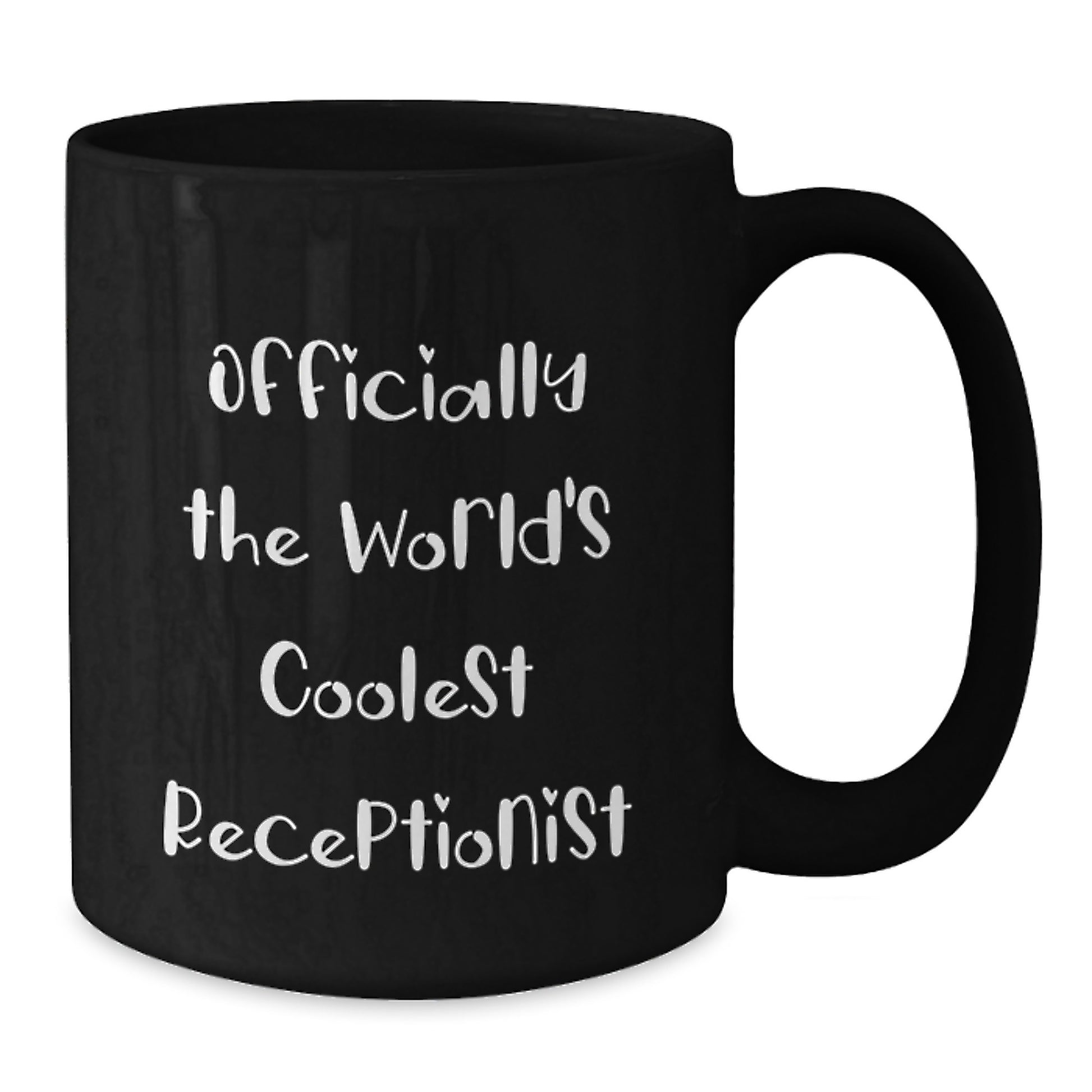 Funny Gifts for The World's Coolest Receptionist, Black Coffee Mug for Christmas Unique Gifts from Friends to Coworkers, Officially The World's Coolest Receptionist Quote Black Ceramic Mug - Additional