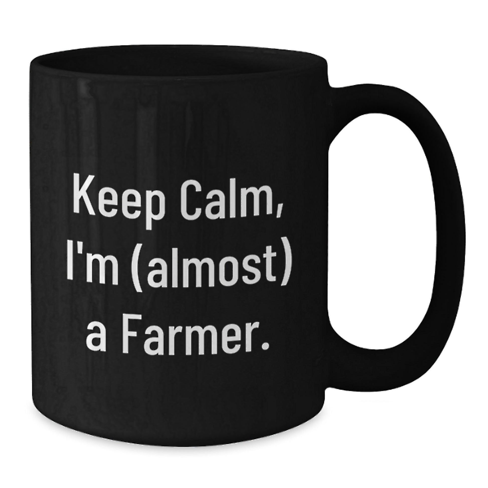 Funny Farmer Gifts for Men, Black Coffee Mug 'Keep Calm, I'm (almost) A Farmer', Birthday Unique Gifts from Friends - Additional