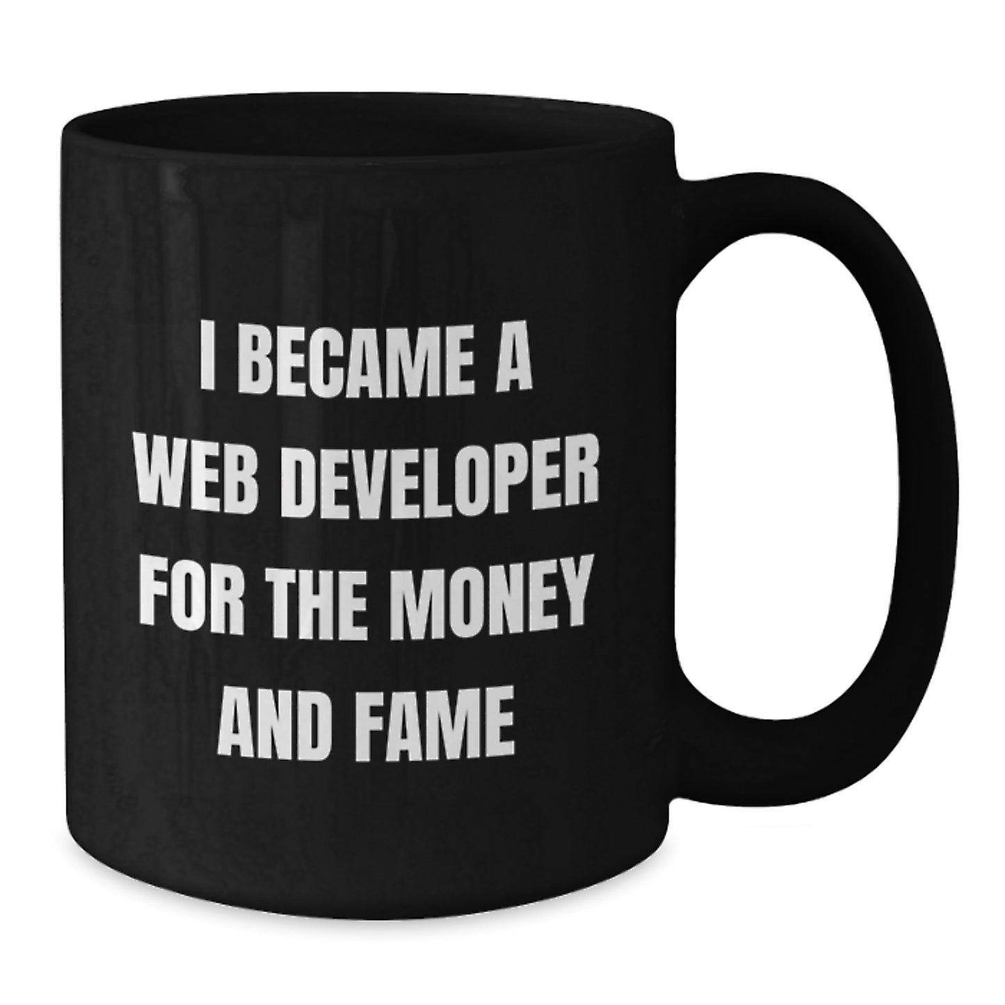 Funny Web Developer Gifts from Friends, Black Coffee Mug for Valentine's, I Became A Web Developer For The Money And Fame, Black Ceramic Mug - Additional