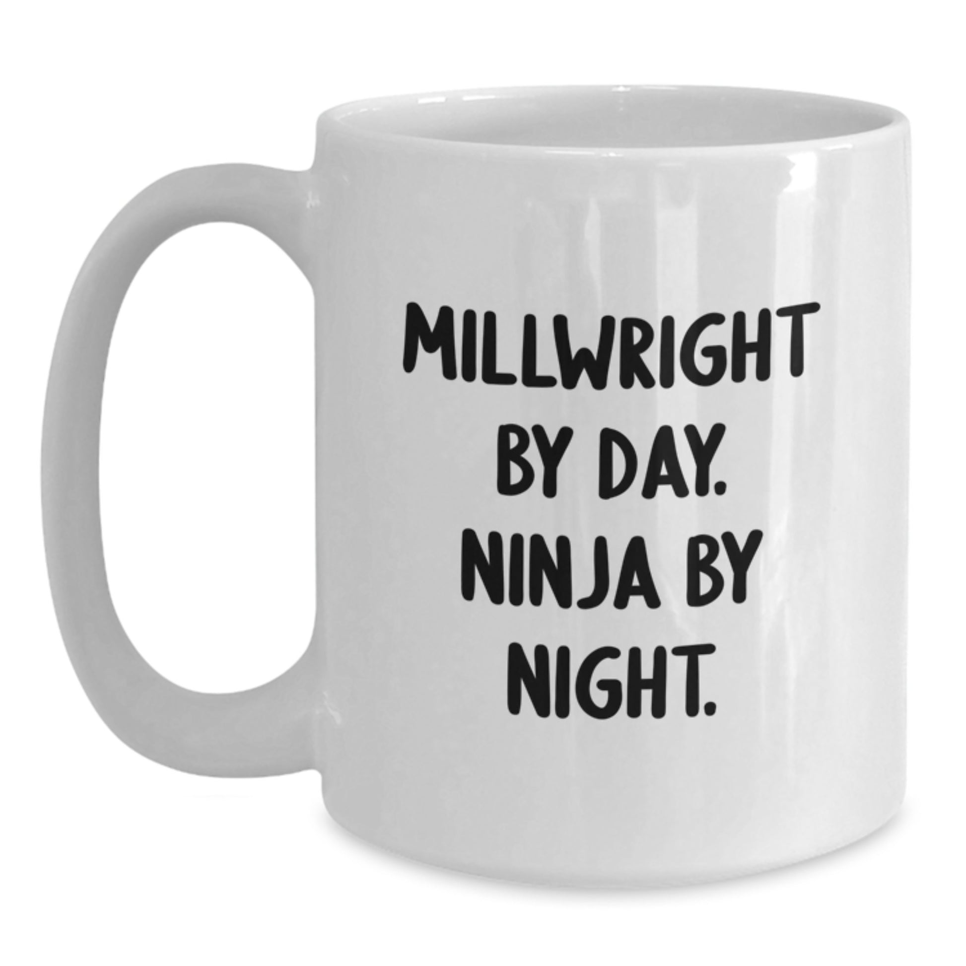 Funny Millwright Gifts from Friends to Celebrate Graduation with Millwright White Coffee Mugs - 'Millwright By Day. Ninja By Night.' - Main