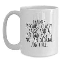 Load image into Gallery viewer, Funny Trainer Gifts from Friends, Family, Coworkers - &#39;Trainer. Because Classy Sassy And A Bit Fearlessy Is Not An Official Job Title.&#39; White Coffee Mug for Men, Women, Graduation - Main
