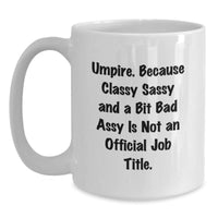 Load image into Gallery viewer, Umpire Gifts for Men, Women, Coworkers, Family - Funny White Coffee Mug, Classy Sassy and A Bit Fearlessy Is Not An Official Job Title, 11oz or 15oz, Ceramic, Microwave and Dishwasher Safe - Main
