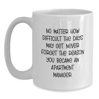 Load image into Gallery viewer, Inspirational Apartment Manager Gifts for Graduation, &#39;No Matter How Difficult The Days May Get&#39; White Coffee Mug for Men or Women from Family, Friends, Coworkers - Main
