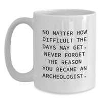 Load image into Gallery viewer, Funny Archeologist Gifts for Him, White Coffee Mug, &#39;Never Forget the Reason&#39;, Inspirational Quote, Birthday Unique Gifts from Friends - Main
