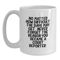 Load image into Gallery viewer, Funny Court Reporter Christmas Unique Gifts from Friends to Court Reporters, White Coffee Mug, Inspirational Quote &#39;No Matter How Difficult The Days May Get&#39; - Main
