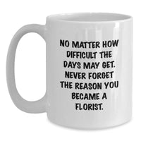 Load image into Gallery viewer, Funny Florist Gifts for Her, White Coffee Mug for Birthday, 'No Matter How Difficult The Days May Get' Inspirational Quote, Gifts from Women to Florist - Main
