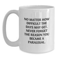 Load image into Gallery viewer, Inspiring Paralegal White Coffee Mug Gifts from Family - &#39;No Matter How Difficult The Days May Get.&#39; - Birthday Unique Gifts for Paralegal - Main
