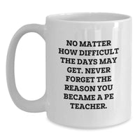 Load image into Gallery viewer, Inspirational PE Teacher Gifts from Friends - &#39;No Matter How Difficult...&#39; White Coffee Mug for Graduation - Main
