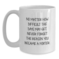 Load image into Gallery viewer, Funny Porter Birthday Unique Gifts from Friends, Gift for Porter, 'No Matter How Difficult' White Coffee Mug, 11oz or 15oz - Main
