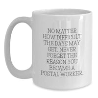 Load image into Gallery viewer, Funny Postal Worker Gifts - &#39;No Matter How Difficult The Days May Get&#39; - White Coffee Mug for Birthday - Main
