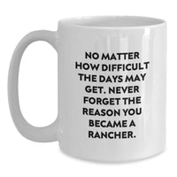 Load image into Gallery viewer, Funny Rancher Gifts from Family, Unique White Coffee Mug for Men, &#39;No Matter How Difficult The Days May Get. Never Forget The Reason You Became A Rancher.&#39; - Main
