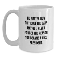 Load image into Gallery viewer, Funny Vice President Gifts for Men, White Coffee Mug, Inspirational Quote &#39;No Matter How Difficult The Days May Get. Never Forget The Reason You Became A Vice President.&#39; - Main
