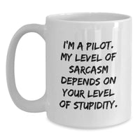 Load image into Gallery viewer, Funny Pilot Gifts from Friends for Christmas Unique White Coffee Mugs, I&#39;m A Pilot Sarcasm Level Mug, 11oz or 15oz Ceramic - Main
