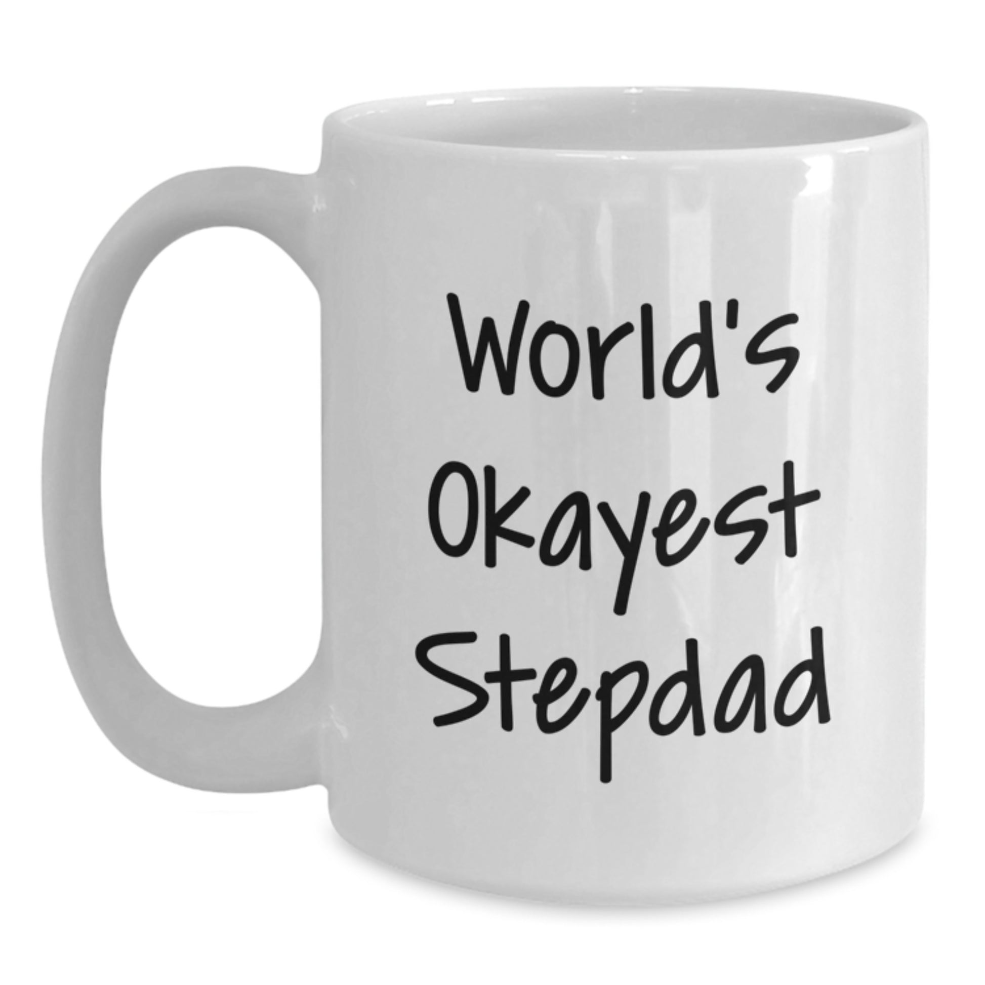 Funny Stepdad Gifts, White Coffee Mugs for Birthday - World's Okayest Stepdad Quote, Gifts from Men to Stepdad - Main