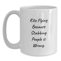 Load image into Gallery viewer, Unique Kite Flying Gifts from Friends for Valentine's White Coffee Mug Stabbing People is Wrong - Main
