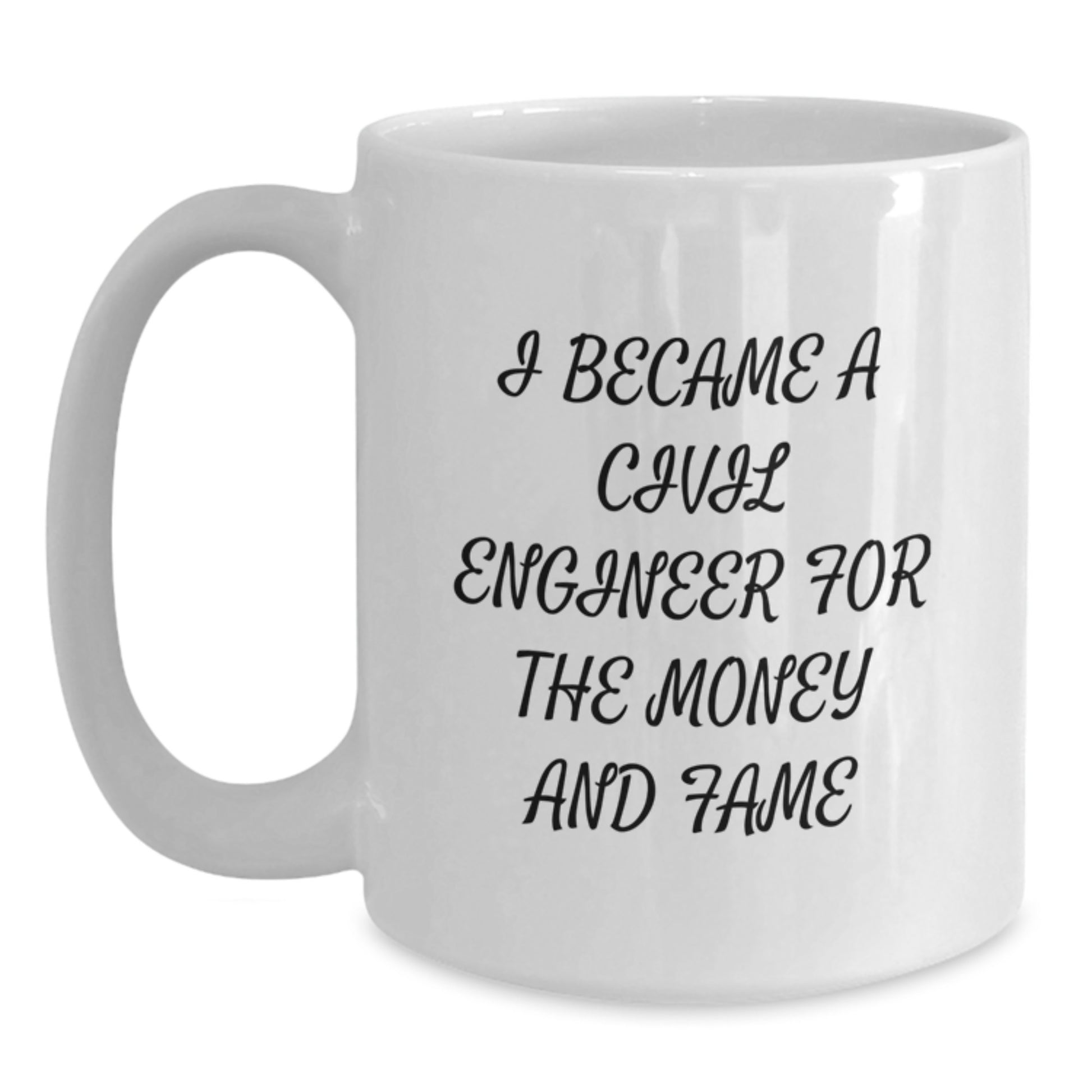 Civil Engineer Funny Quote Gifts for Mom, White Coffee Mug, I Became A Civil Engineer For The Money And Fame, Unique Mother's Day Unique Gifts from Family - Main
