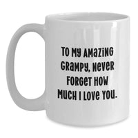 Load image into Gallery viewer, Funny Grampy Gifts for Grampy, White Coffee Mug with To My Amazing Grampy, Never Forget How Much I Love You. Quote, Valentine's Unique Gifts from Family, Friends, or Loved Ones - Main

